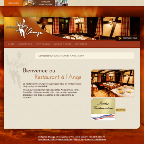 Page d'accueil du site ''Restaurant à l'Ange''